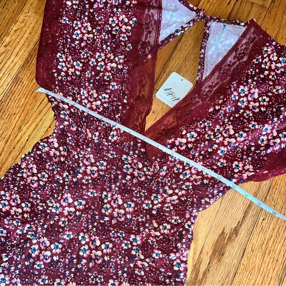 Free People Sweet Talker Floral 90s MinI Dress In Merlot - Picture 11 of 11